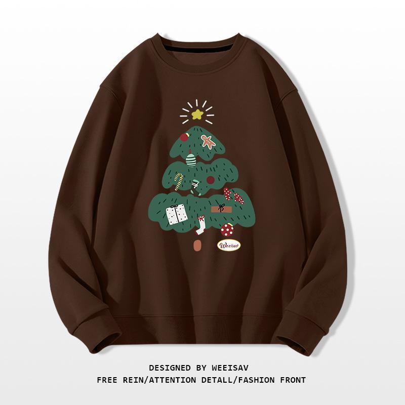Casual Holiday Christmas Tree Round-Neck Sweatshirt