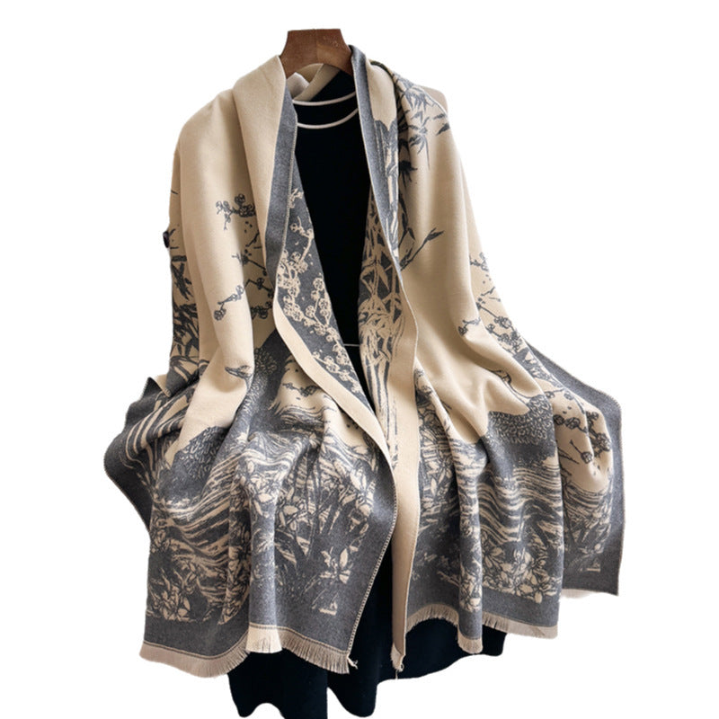 Elegant Ink Color Print Versatile Shawl