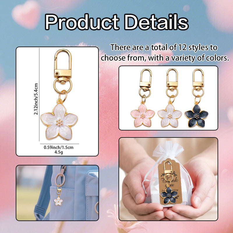 Chic Cherry Blossom Flower Oil Drip Keychain/Necklace