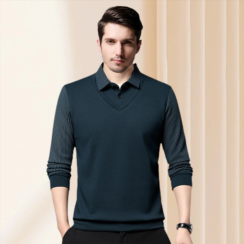 Striped Lapel Fake Two-Piece Shirt