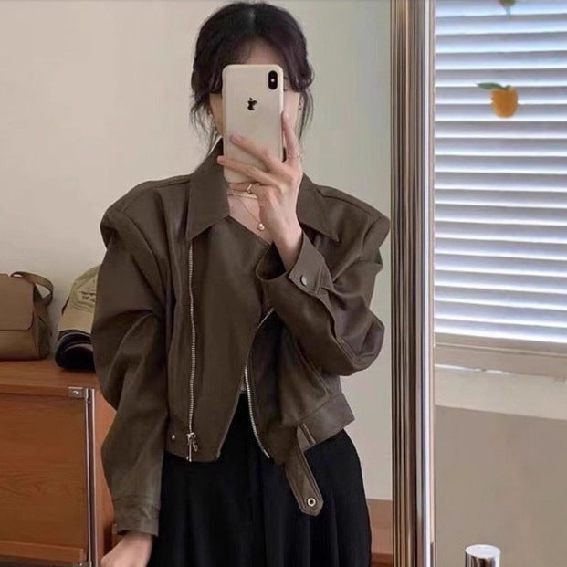 Vintage Style Long Sleeve Faux Leather Jacket