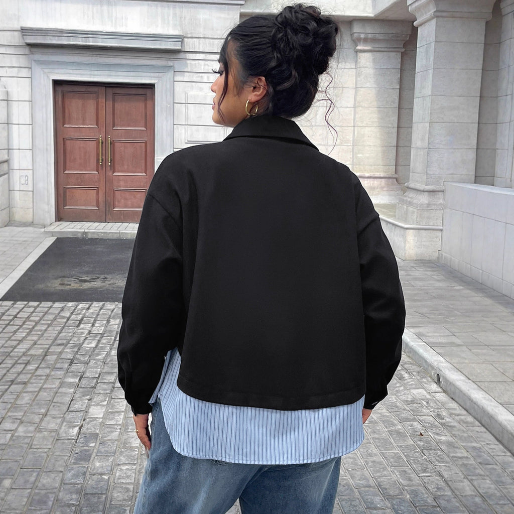 Women's Fashion Stripe Patchwork Coat