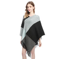 Fashion Women's Color Contrast Patchwork Knit Shawl Cape