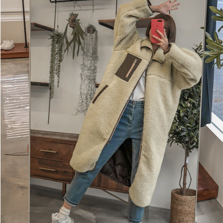 Two-Sided Zipper Color Matching Lambswool Jacket