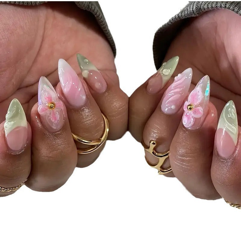 Wearable Floral Design Removable Fake Nails