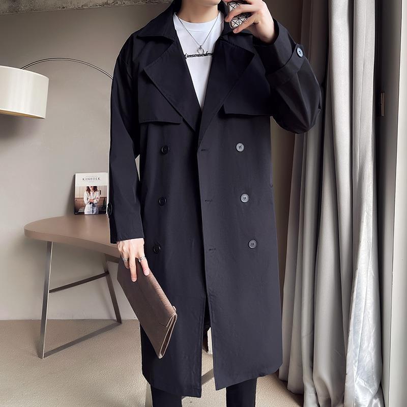 Men's Classic Beige Double-Breasted Trench Coat | Mid-Length Overcoat