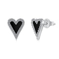 Black Agate & Silver Heart Stud Earrings