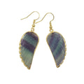 Glitter Fluorite Feather Dangle Earrings