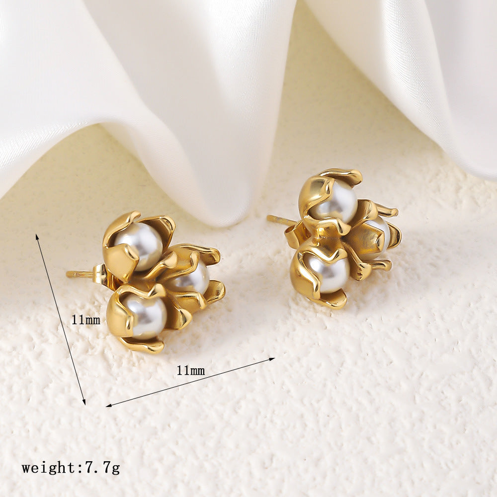 18K Gold Plated Stainless Steel Pearl Studs