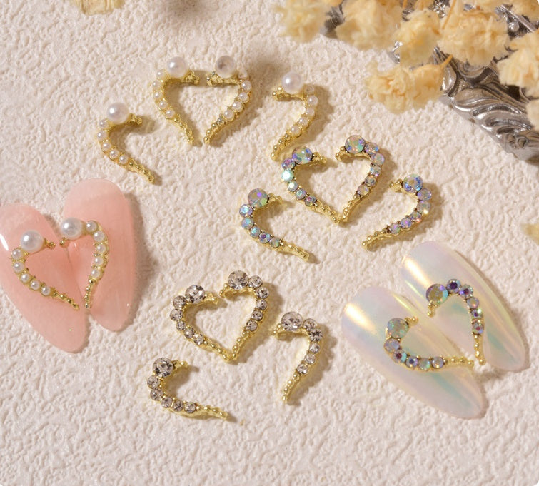 Rhinestone & Alloy Heart Nail Decoration Set