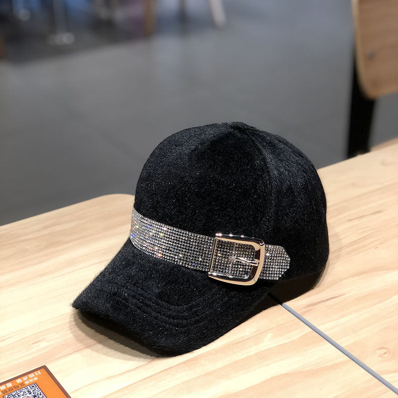 Korean Fashion Winter Warm All-Matching Diamond Baseball Cap