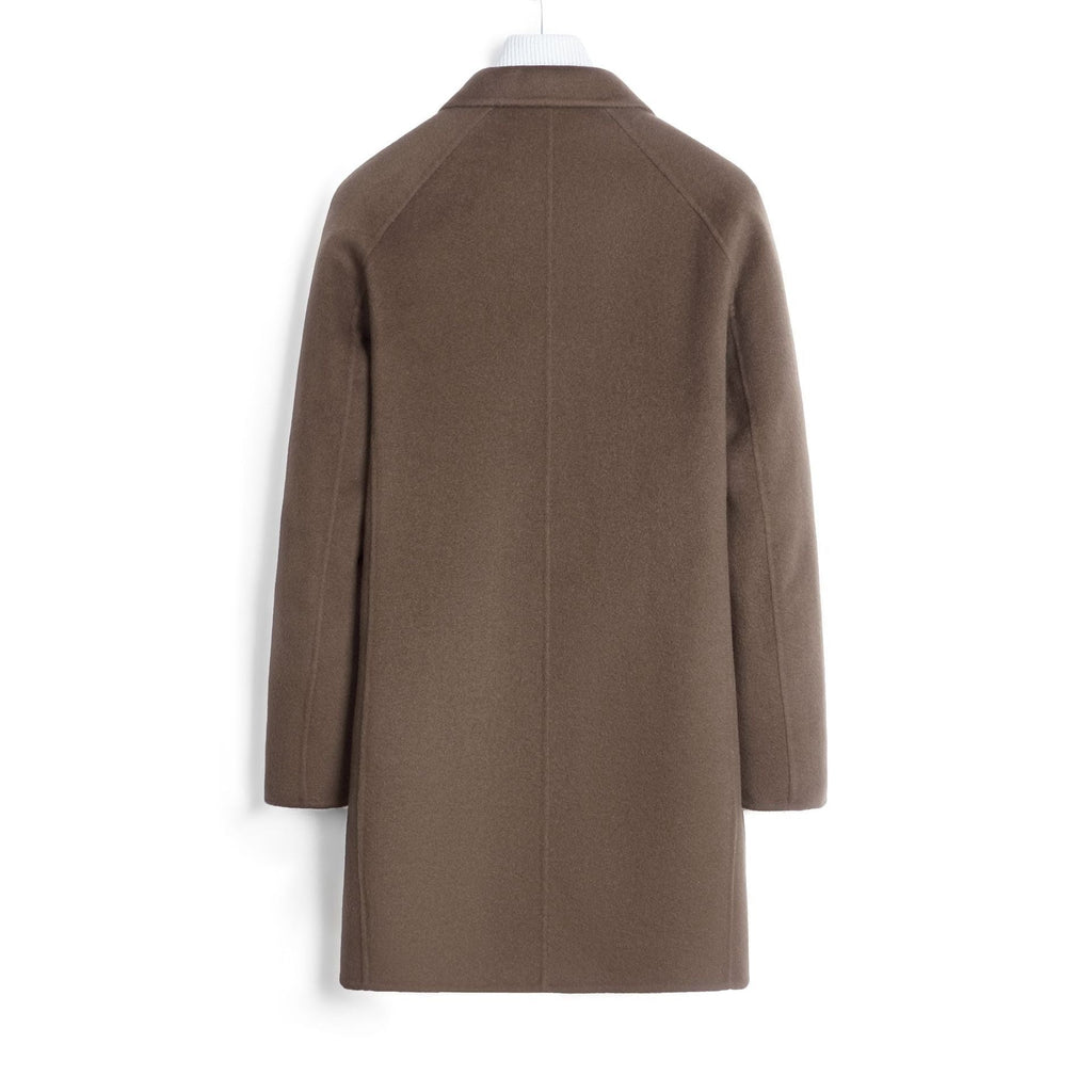 Premium Men's Solid Woolen Coat | Mid-Length Slim-Fit Worsted Overcoat