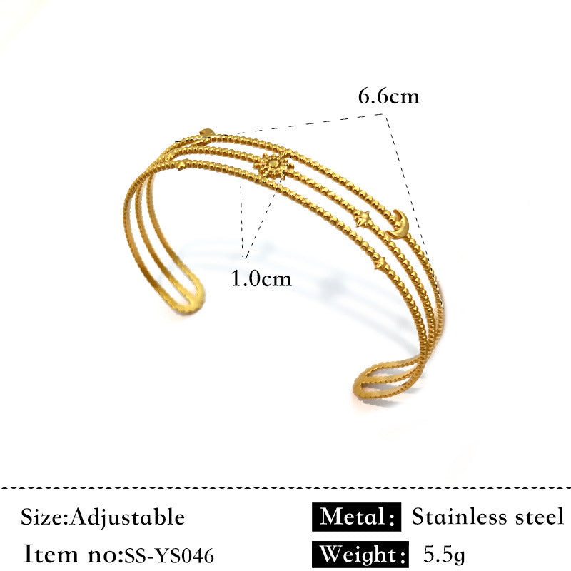 Durable Flower Design Titanium Steel 18K Plated Open Bracelet