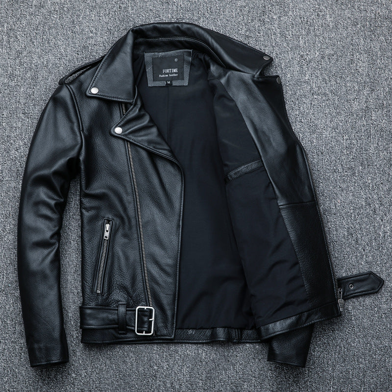 Men's Pure Cowhide Biker's Leather Jacket | Genuine Motorcycle Rider Coat