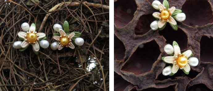Freshwater Yellow Pearl Leaf Dangle Earrings