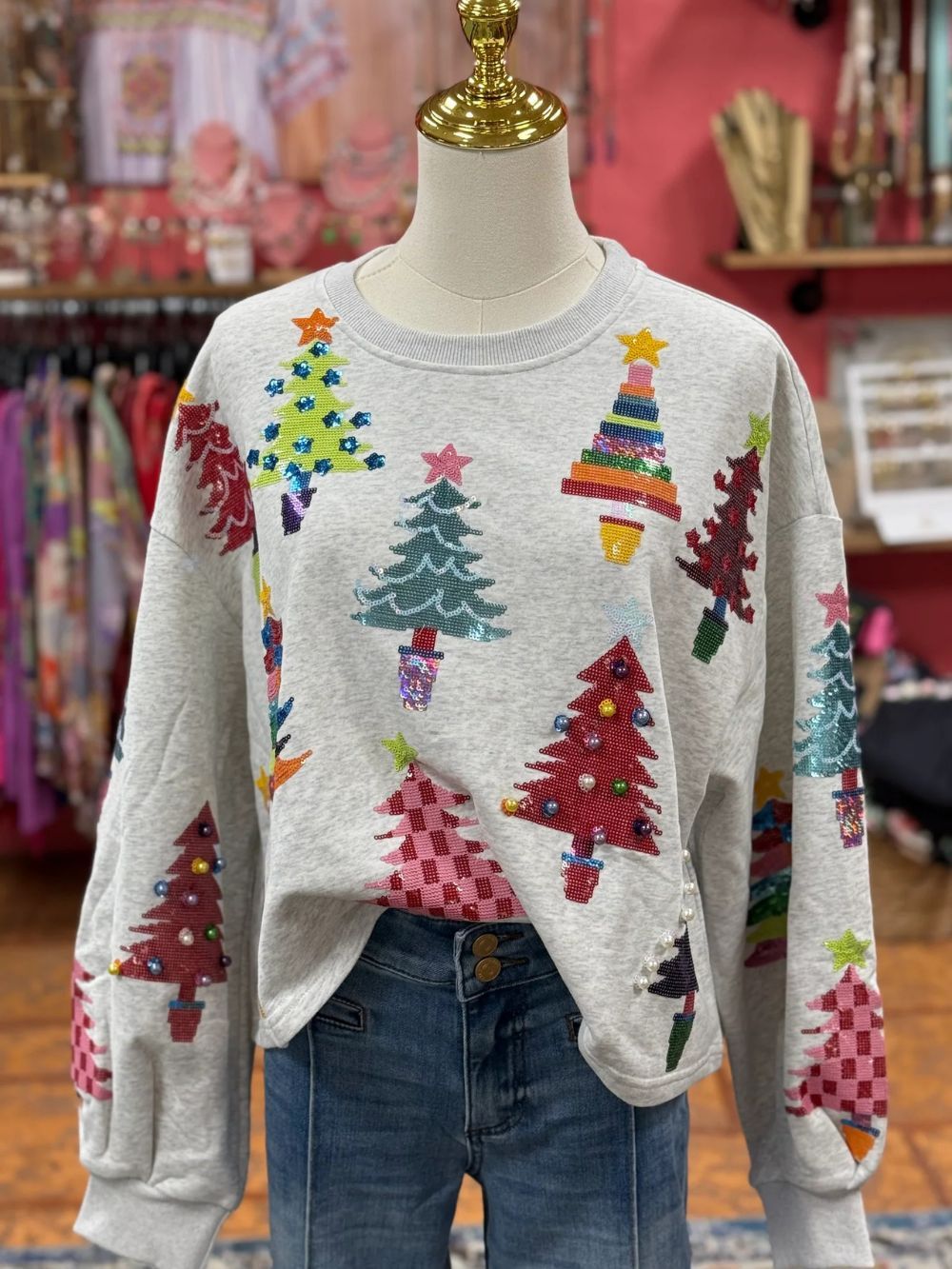 Women's Fashion Colorful Christmas Tree Sequined Sweater