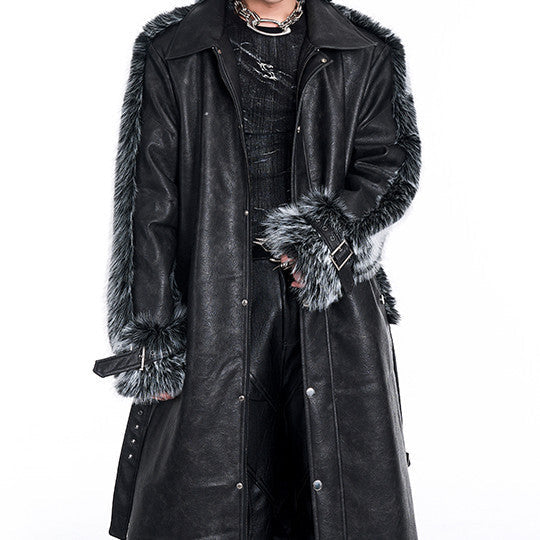 Men's Long Leather Wind Coat | Cotton Padded Thickened Thermal Outerwear