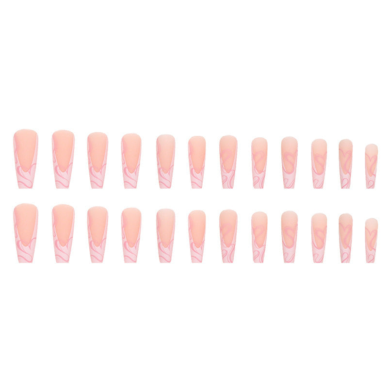 Cute Heart and Stripe Pattern Fake Nails