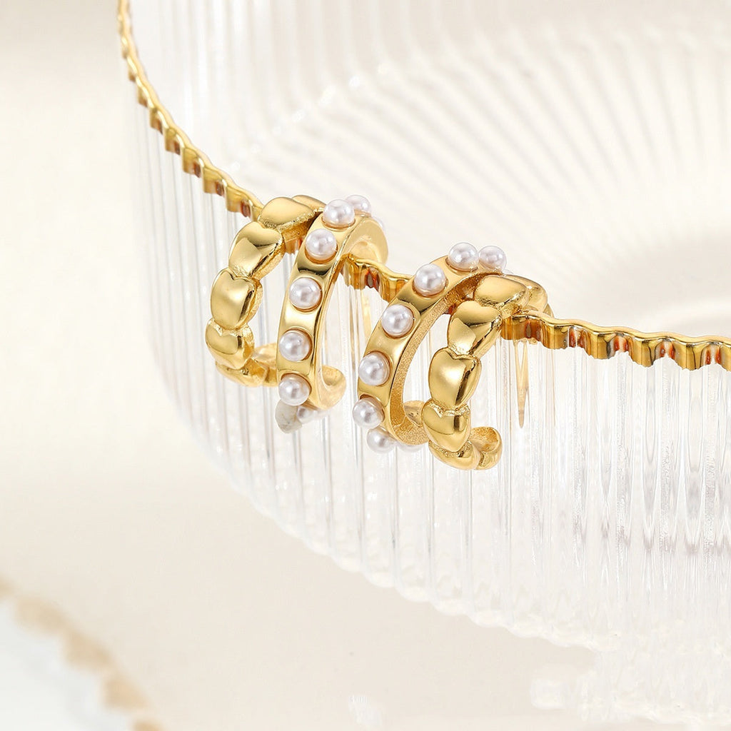 Stainless Steel Double C Love Pearl Earrings