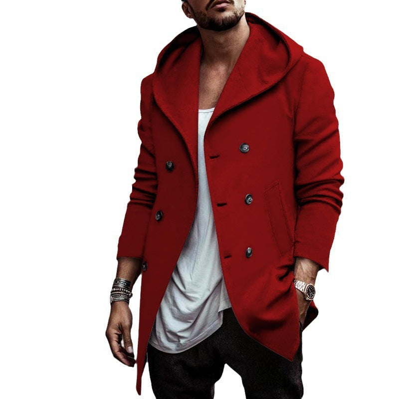 Men's Mid-Length Double-Breasted Trench Coat | Lapel Hooded Style Outerwear