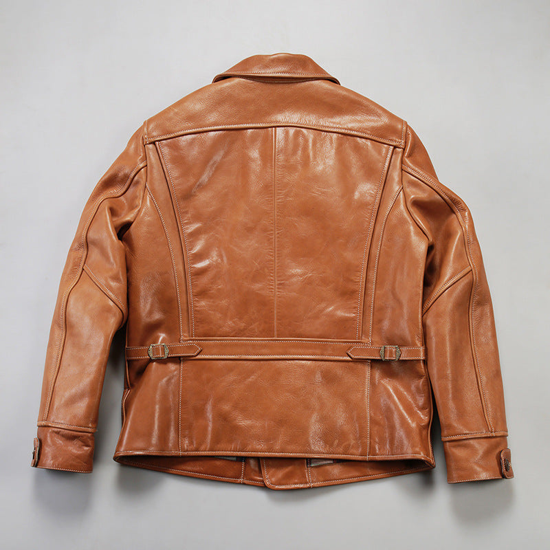 Men's Premium Bear Leather Jacket | Lapel Oil Wax Cowhide Coat