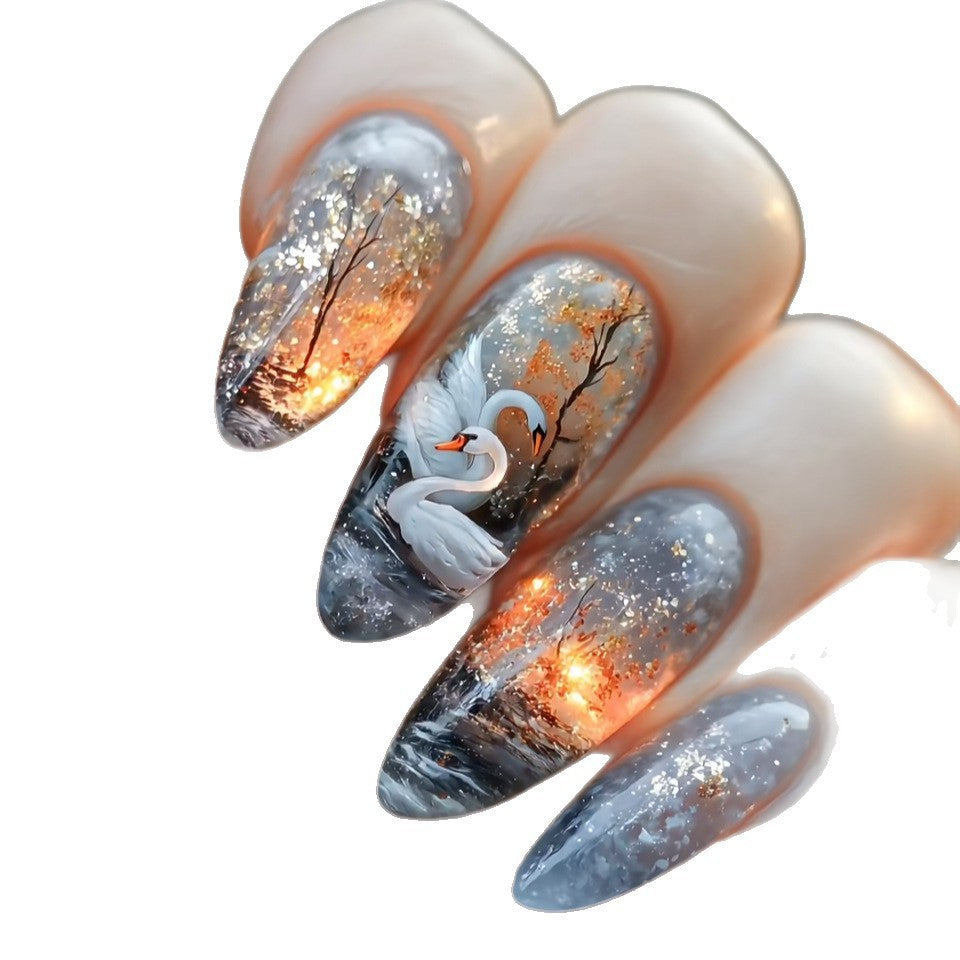 Swan Lake Dance Almond Press-On Fake Nails