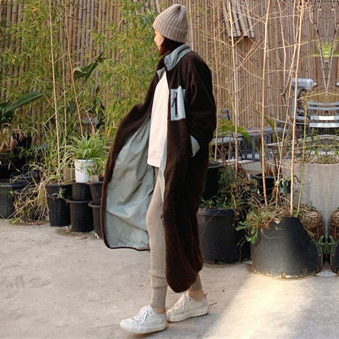 Two-Sided Zipper Color Matching Lambswool Jacket