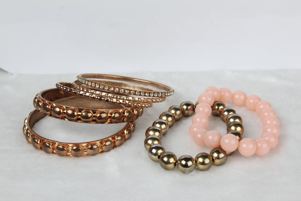 Women's Vintage Style Rhinestone & Burnished Gold Bangle Stack