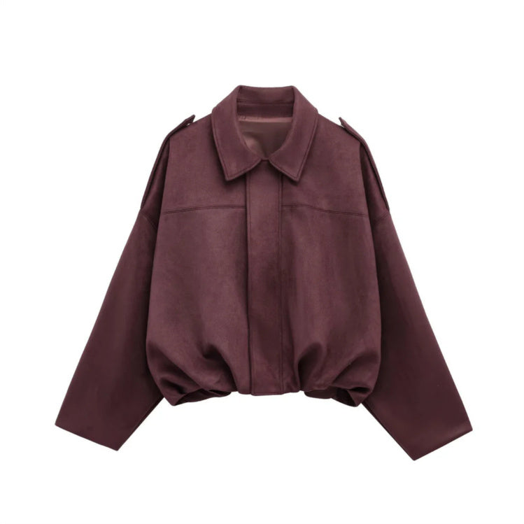Suede Effect Pilot Jacket with Batwing Sleeves