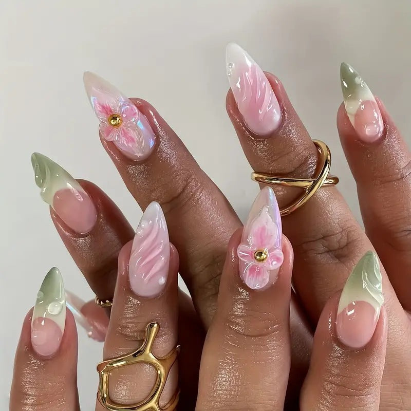 Wearable Floral Design Removable Fake Nails