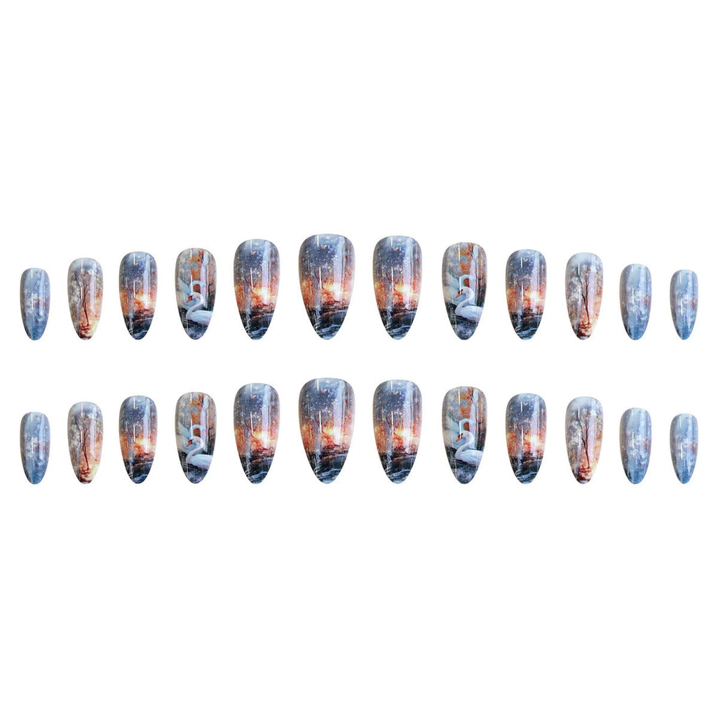 Swan Lake Dance Almond Press-On Fake Nails