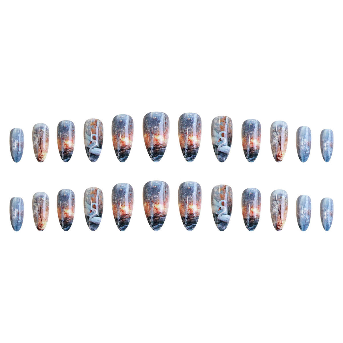 Swan Lake Dance Almond Press-On Fake Nails